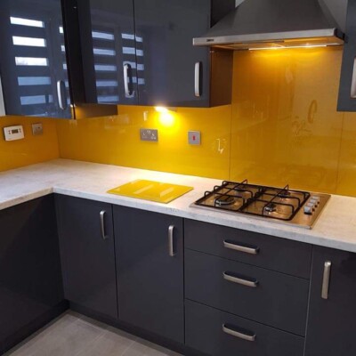 yellow Glass kitchen splashbacks