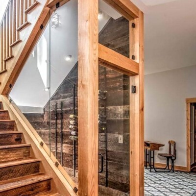 traditional timber stairs and glass