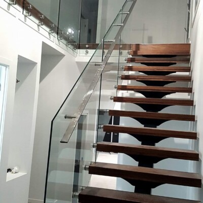 Modern Wood Handrail Glass Railing