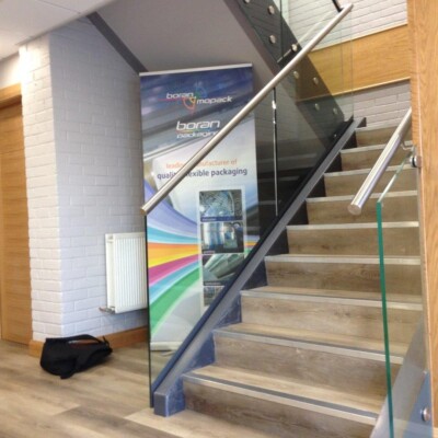 glass stairs wit hand rail